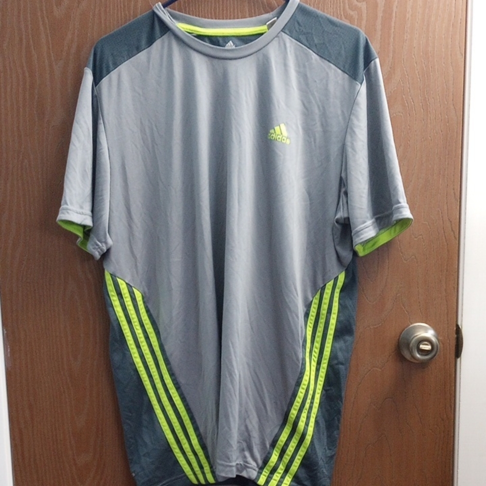 Adidas Men's Gray and Green Athletic Shirt